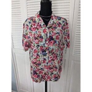 Classics Jantzen Top Womens L Vintage Floral Multi Short Sleeve Button Up Shirt